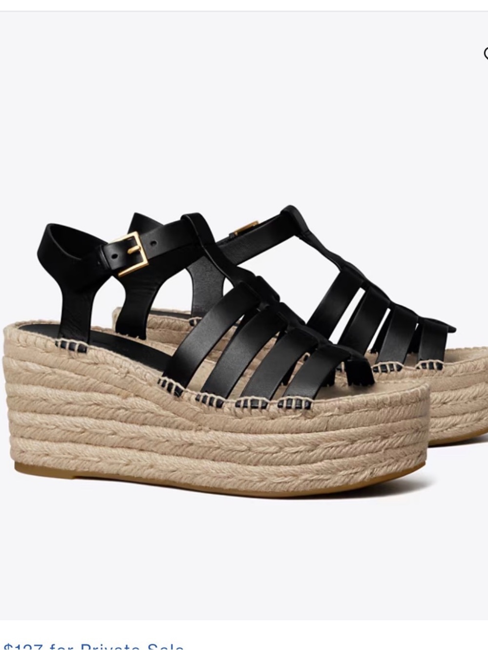 Tory Burch Black Espadrille Wedge fisherman Sandals with gold Buckle sz 9.5
